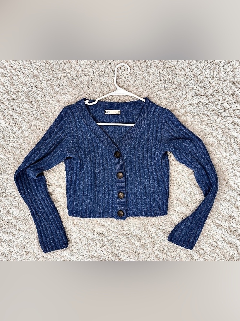 So Good For Life Cropped Cardigan Blue Ribbed Size XS